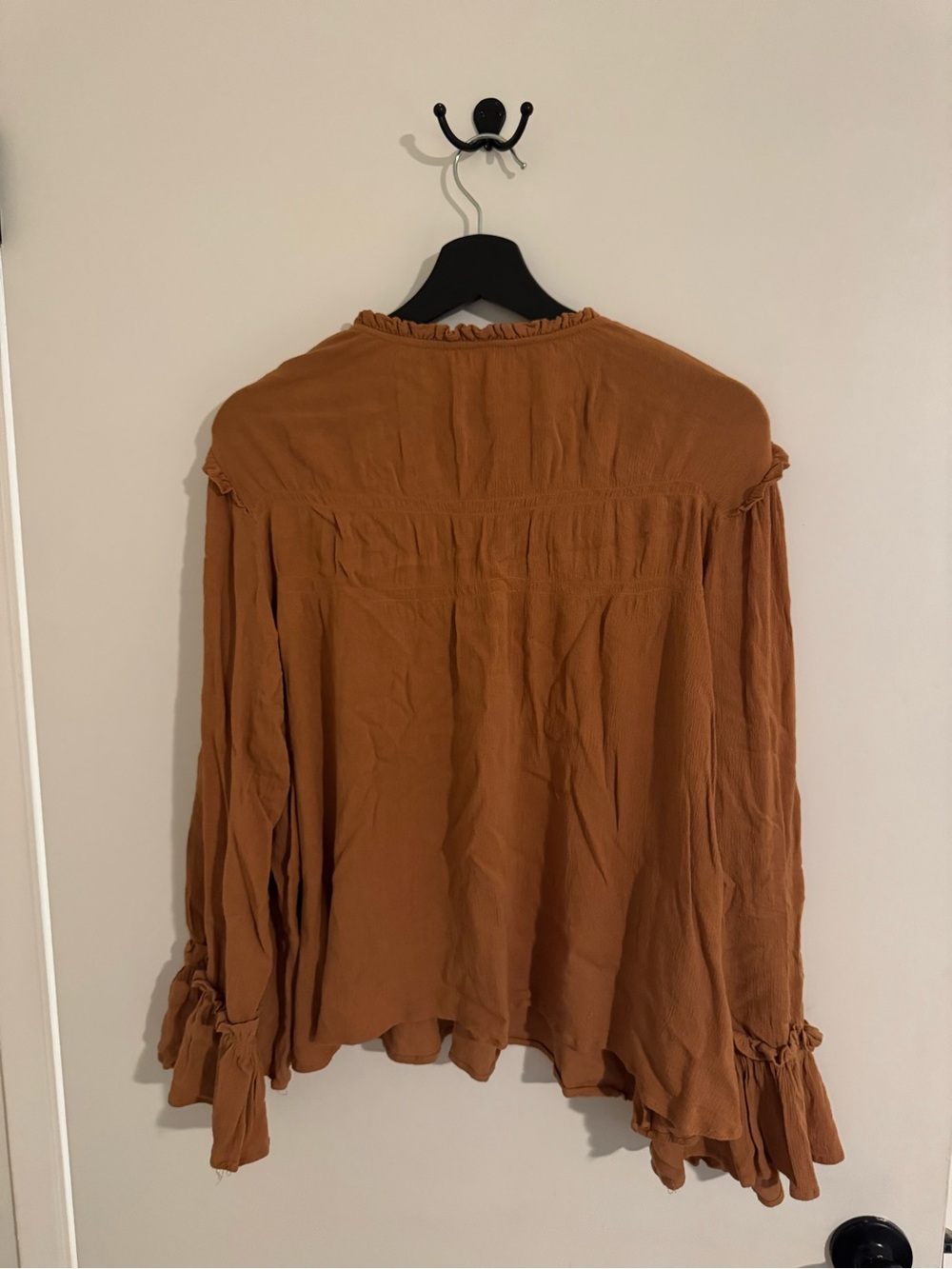 Carly Jean Los Angeles Rust Ruffled Long-Sleeve Blouse